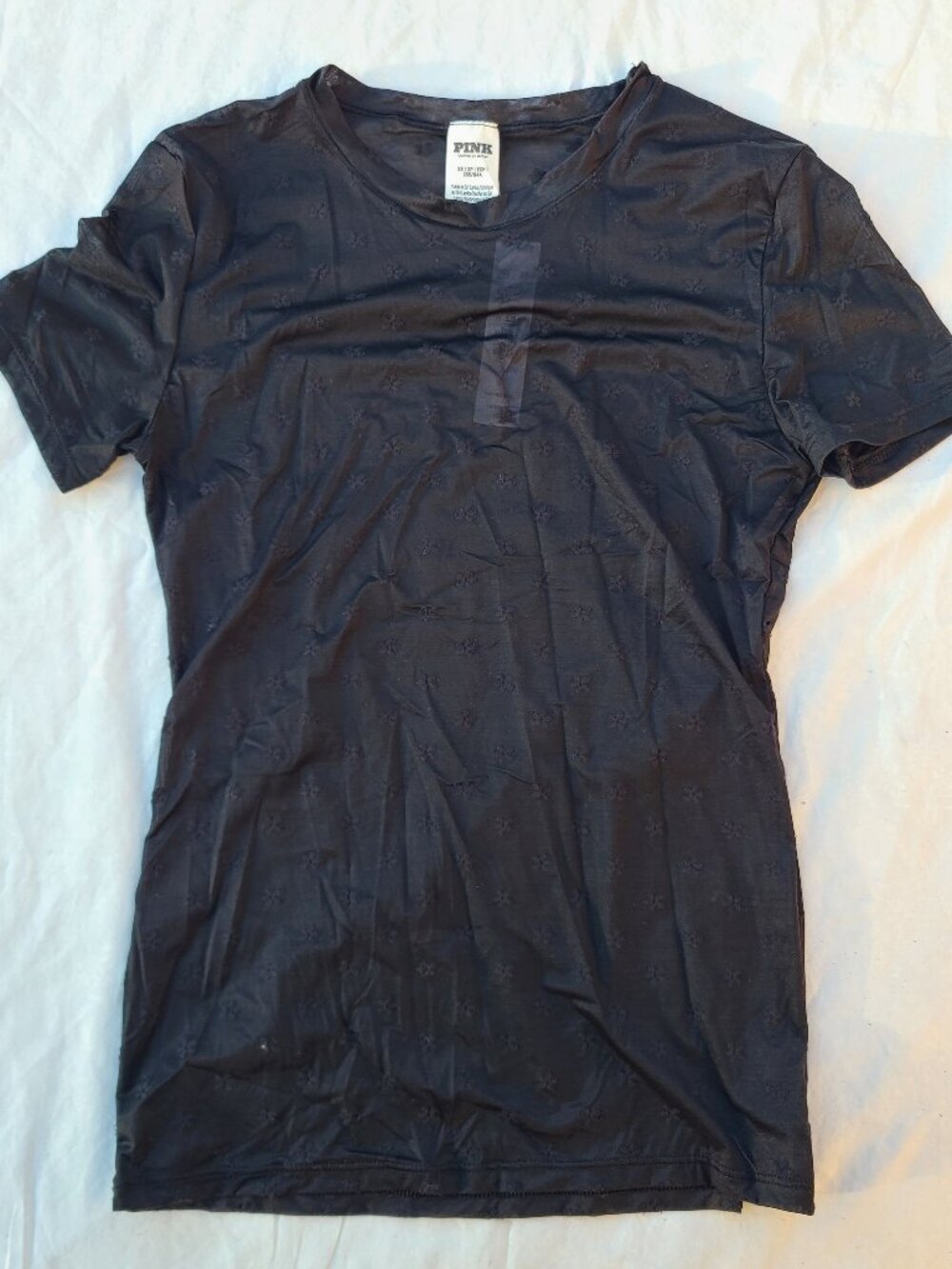 Victoria's Secret Base Daisy Sheer Short-Sleeve Tee - Black - Size X-Small